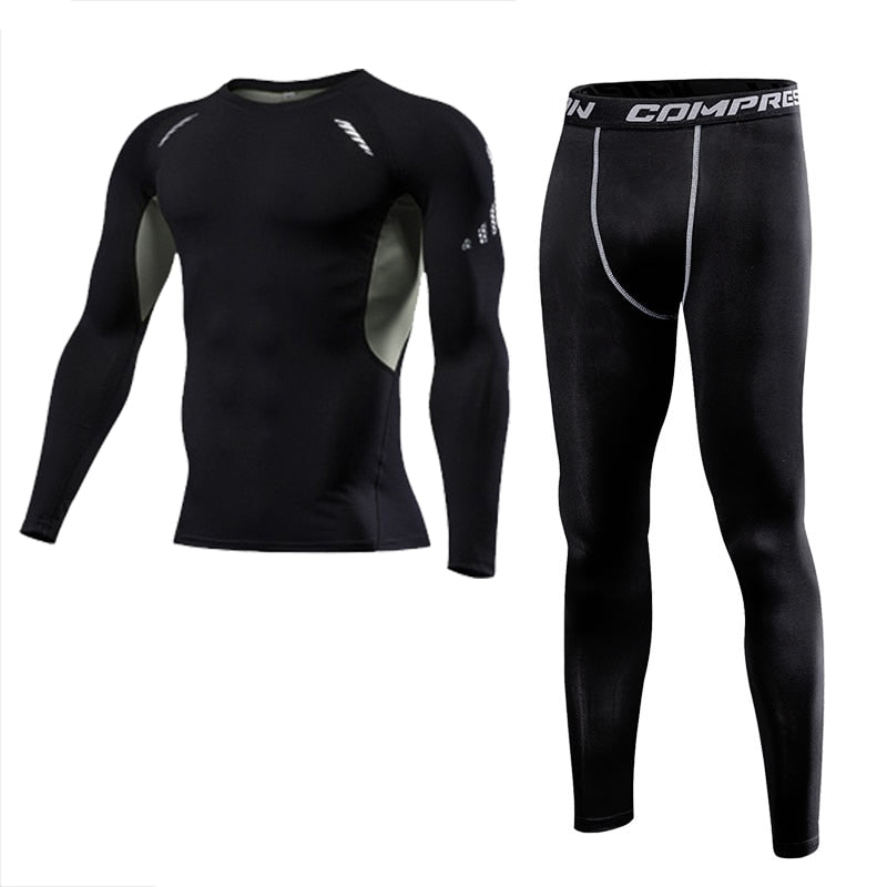 Men Sportswear Quick Dry Compression Set Gym Outdoor Joggers Suit