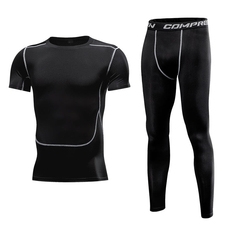 Men Sportswear Quick Dry Compression Set Gym Outdoor Joggers Suit