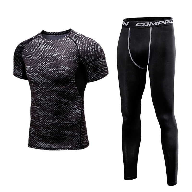 Men Sportswear Quick Dry Compression Set Gym Outdoor Joggers Suit