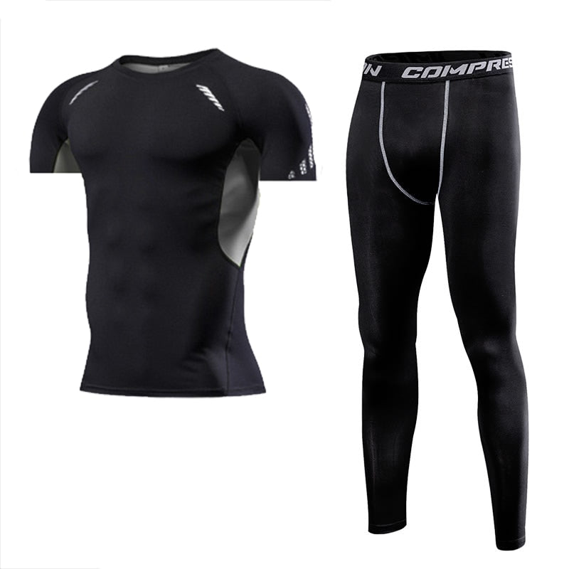 Men Sportswear Quick Dry Compression Set Gym Outdoor Joggers Suit