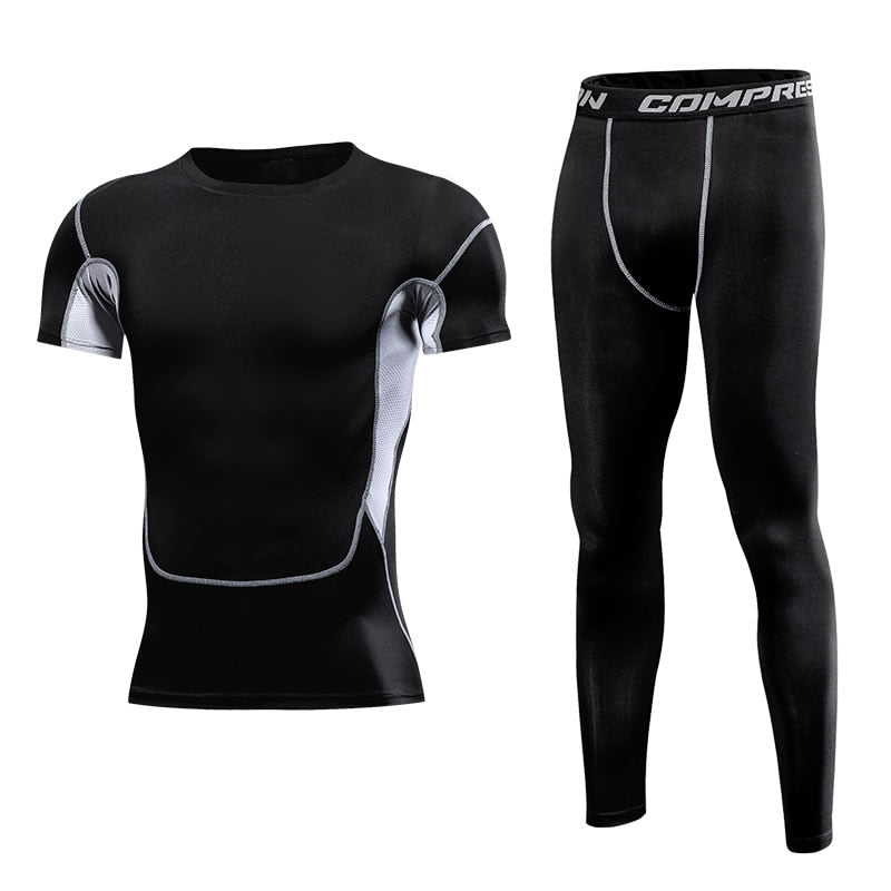 Men Sportswear Quick Dry Compression Set Gym Outdoor Joggers Suit