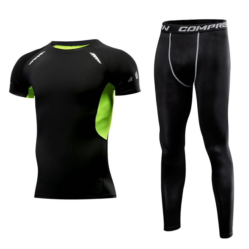 Men Sportswear Quick Dry Compression Set Gym Outdoor Joggers Suit