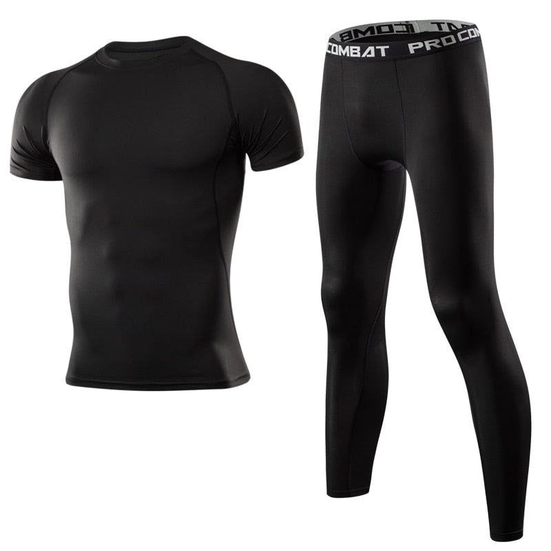 Men Sportswear Quick Dry Compression Set Gym Outdoor Joggers Suit