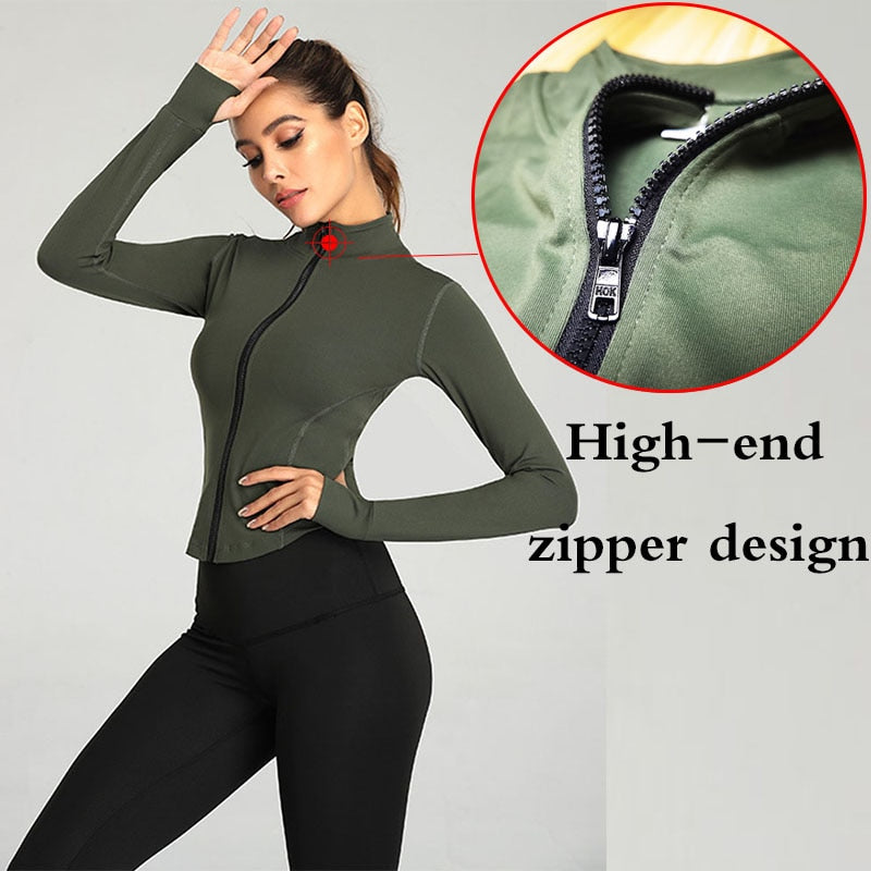 Women Full Zip-up Yoga Top Workout Running Jackets