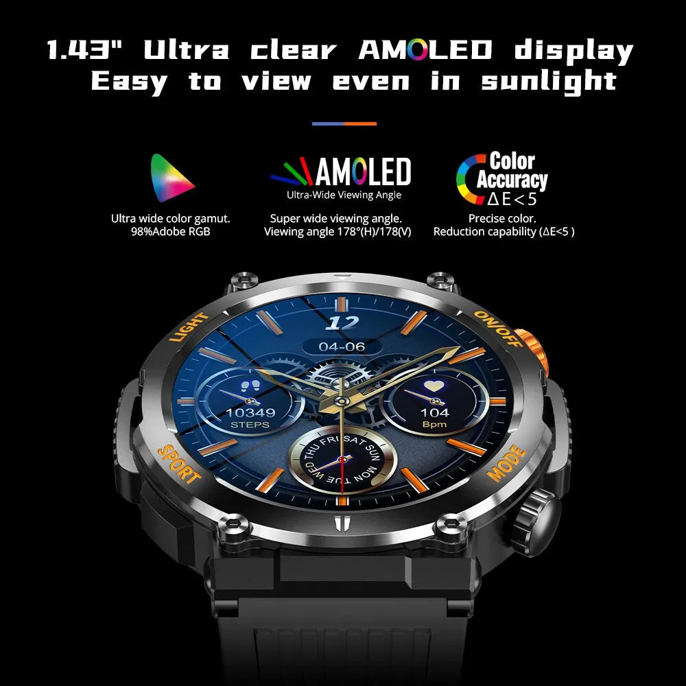 Military-Grade Smartwatch Your Ultimate Smart Companion with AMOLED Display and 100 Sports Modes