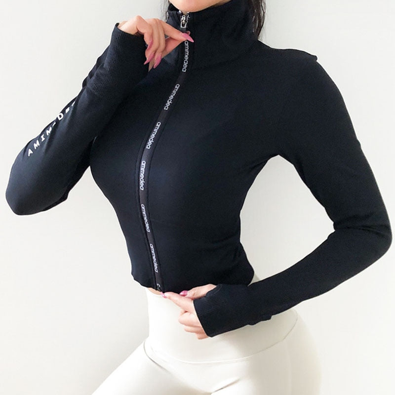 Woman Jerseys Sport Jacket Long Sleeves Crop top Fit Fitness Yoga Top Workout Jacket Female Gym Shirts