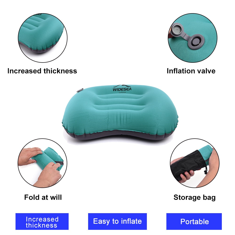 Portable Inflatable Pillow Camping Equipment  Compressible Folding Air Cushion Outdoor Protective Tourism Sleeping Gear