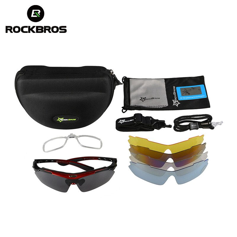 RockBros Polarized Cycling Sunglasses for Men with 5 Interchangeable Lenses, Lightweight and Protective Eyewear for Outdoor Sports