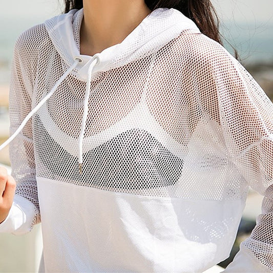 Women Mesh Yoga Fitness Hoodie Long Sleeve Running Jacket Sportswear