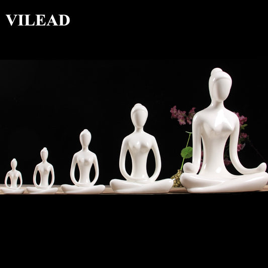 12 Stylish Hand-crafted White Ceramic Yoga Miniature Figurines