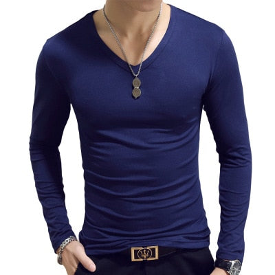 Men's Long Sleeve V Neck Tee Shirts