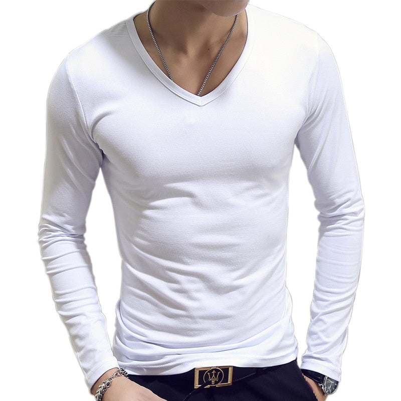 Men's Long Sleeve V Neck Tee Shirts