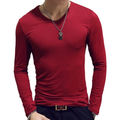 Men's Long Sleeve V Neck Tee Shirts