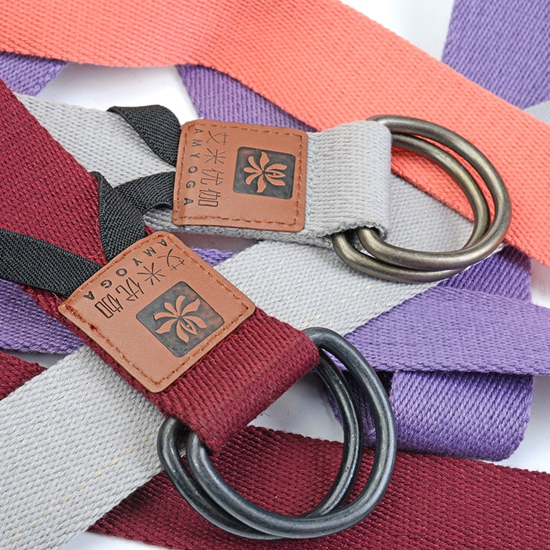 Deluxe extra long cotton yoga strap with D-ring