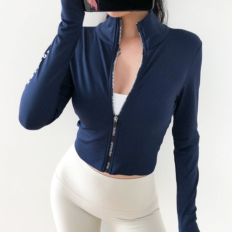 Woman Jerseys Sport Jacket Long Sleeves Crop top Fit Fitness Yoga Top Workout Jacket Female Gym Shirts