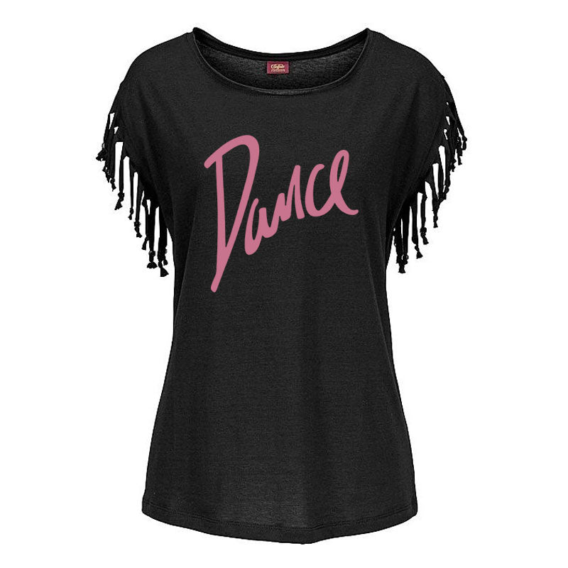 New Summer Casual Letter Dance Women Cotton Tassel Casual T-shirt Loose Tees Short Sleeve O-neck Women's Clothing t shirt