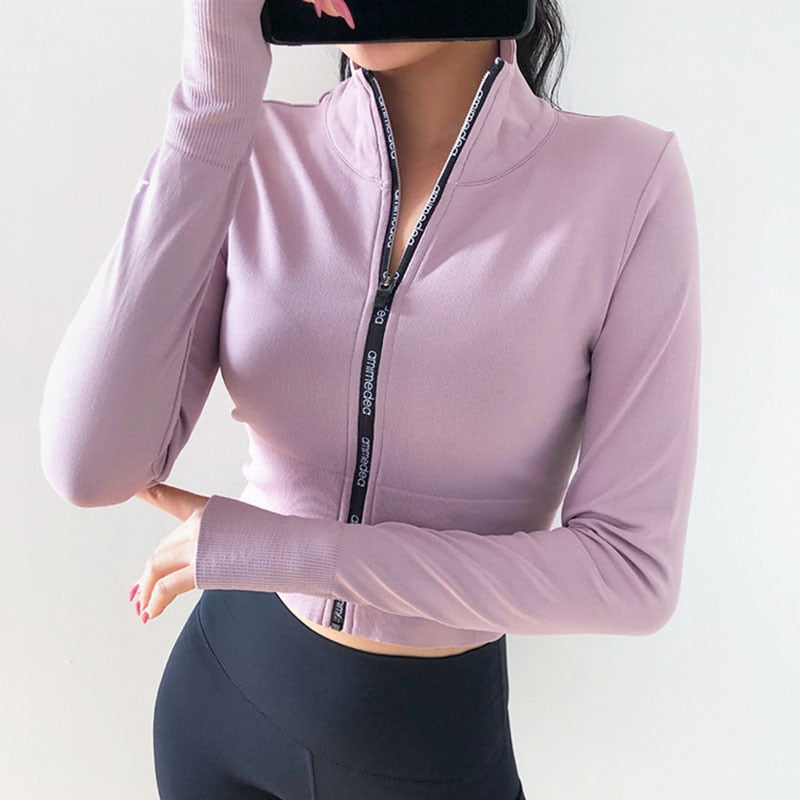 Woman Jerseys Sport Jacket Long Sleeves Crop top Fit Fitness Yoga Top Workout Jacket Female Gym Shirts