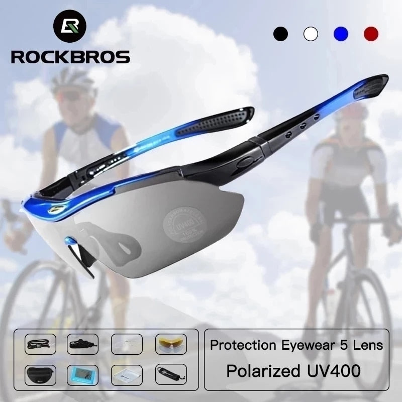 RockBros Polarized Cycling Sunglasses for Men with 5 Interchangeable Lenses, Lightweight and Protective Eyewear for Outdoor Sports