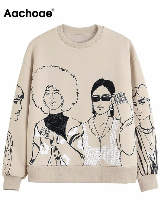 Aachoae Fashion Character Print Sweatshirt