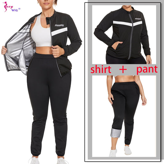 Sauna Suit for Women Sweat Set Weight Loss Pants and Jacket Body Shaper